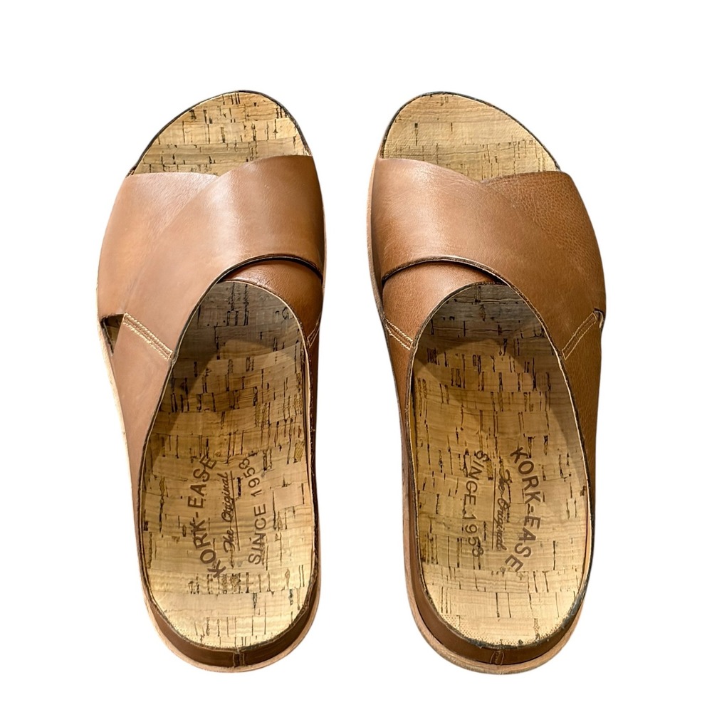 Kork-Ease Womens Brown Leather Crisscross Cork Footbed Slide Sandals Size 7 - Picture 6 of 9